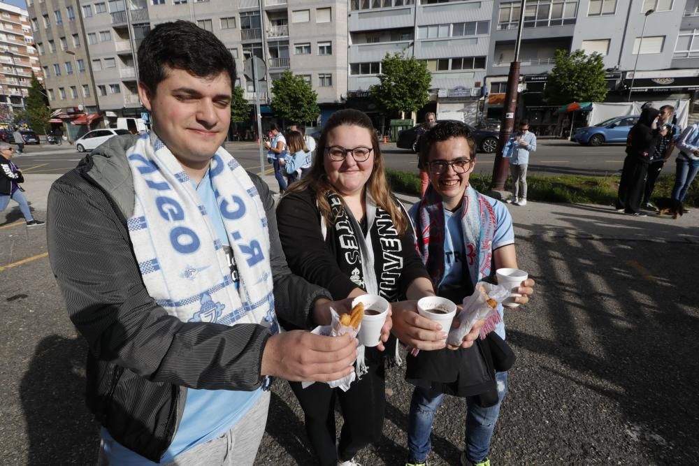 Chocolate y churros para calentar la previa del Celta - Girona. // Alba Villar