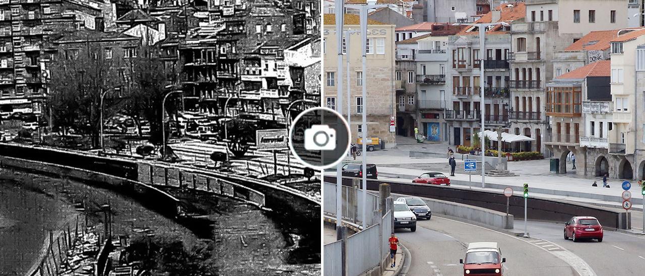 A la derecha, una imagen de la construcción del túnel en 1994, a la izquierda una foto del tráfico de ayer