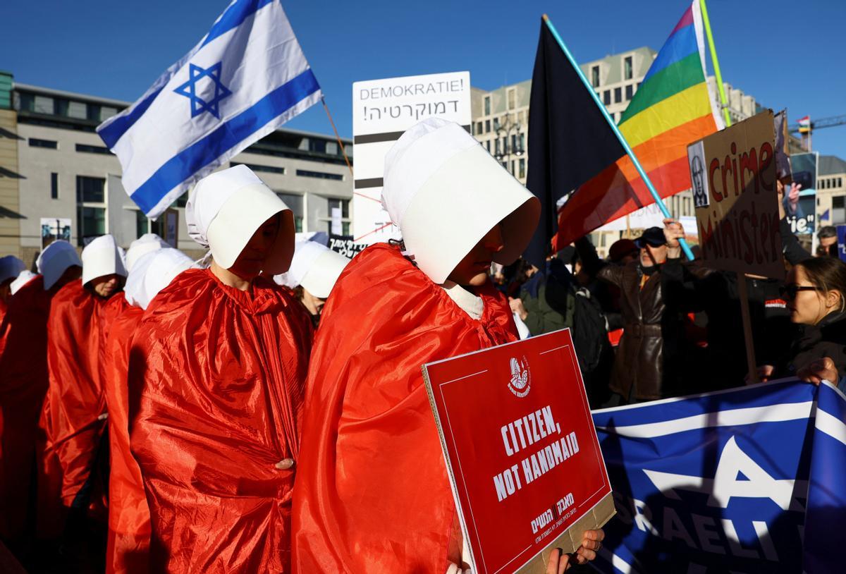 Protesta contra la reforma judicial de Netanyahu, este jueves en Berlín.