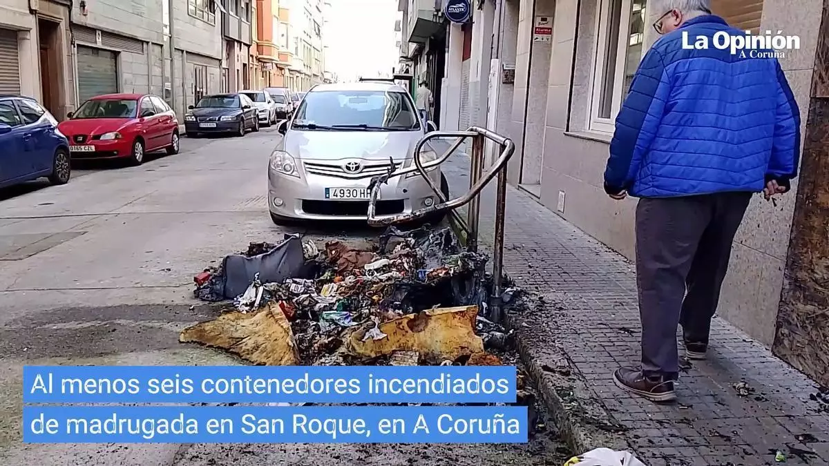 La policía investiga el incendio de seis contenedores en A Coruña de madrugada