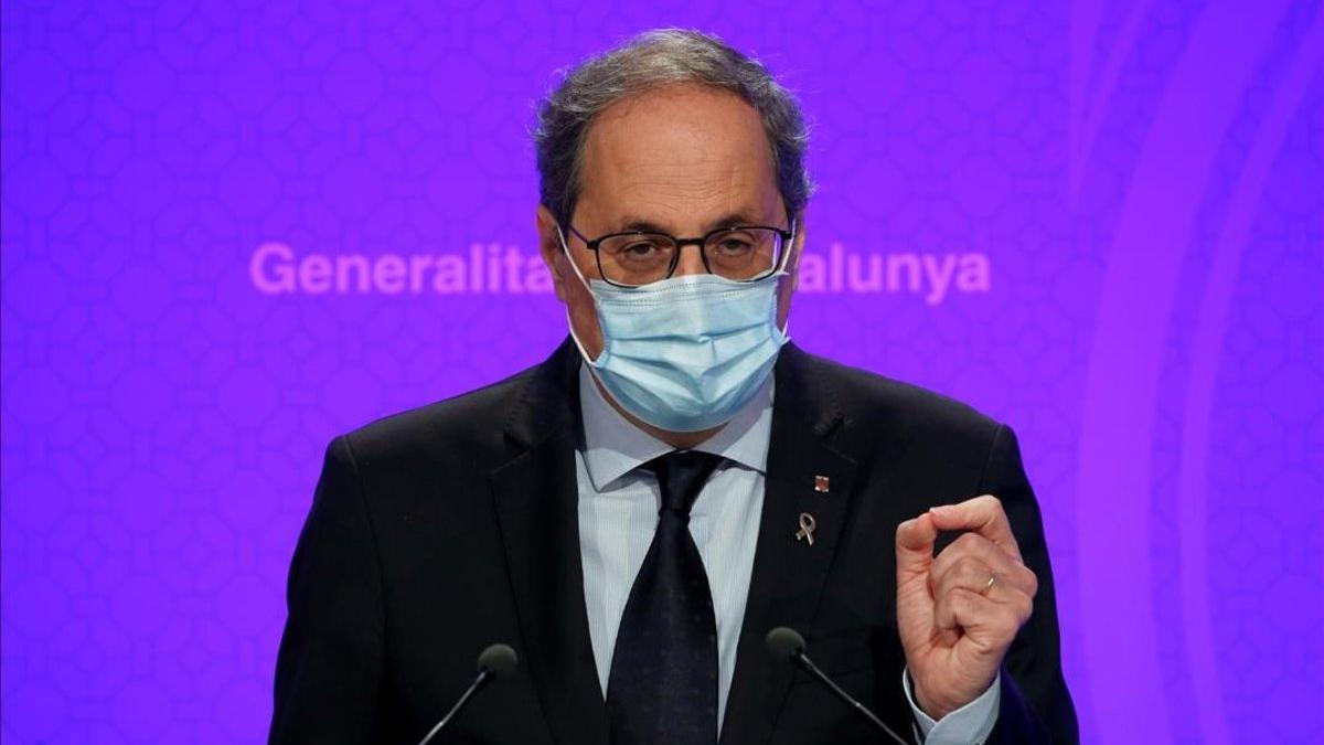 Quim Torra, en la rueda de prensa de balance de la situación de Catalunya frente al coronavirus.