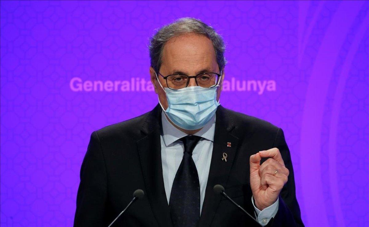 Quim Torra, en la rueda de prensa de balance de la situación de Catalunya frente al coronavirus.