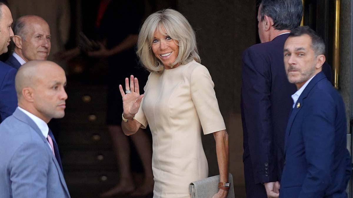  Llegada de las primeras damas y caballeros de los lideres de la OTAN/NATO al Teatro Real para ver junto a la Reina Letizia un ensayo de la opera Nabucco de Giuseppe Verdi , en la imagen Brigitte Macron.