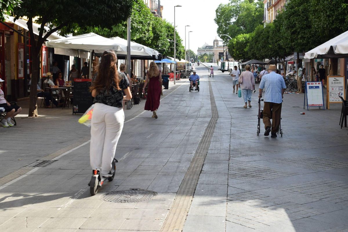 Carril bici en la calle San Jacinto. Sevilla, junio de 2025