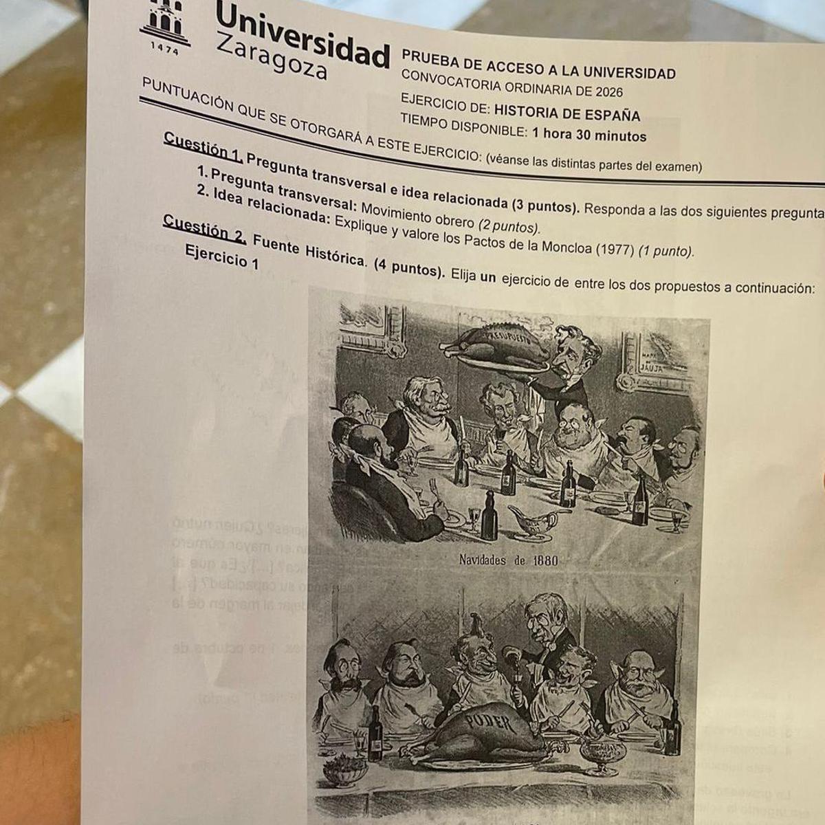 Examen de Historia de España de la PAU Aragón 2026.