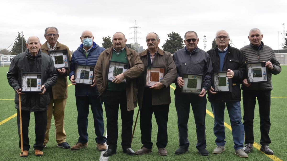 Varios exfutbolistas del club, durante el homenaje del pasado 20 de febrero.