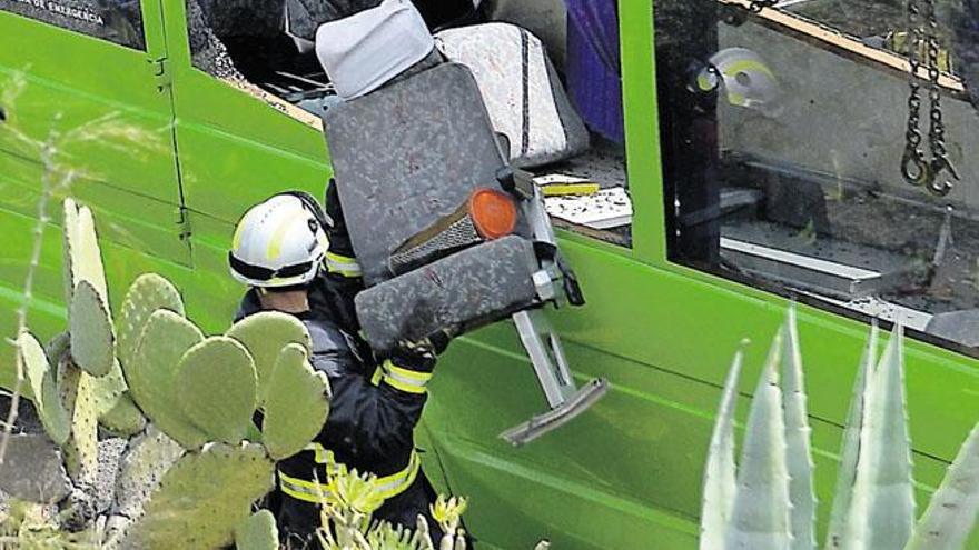 Efectivos de seguridad, ayer durante sus labores de rescate en el vehículo volcado cerca de La Pasadilla.  | josé carlos guerra