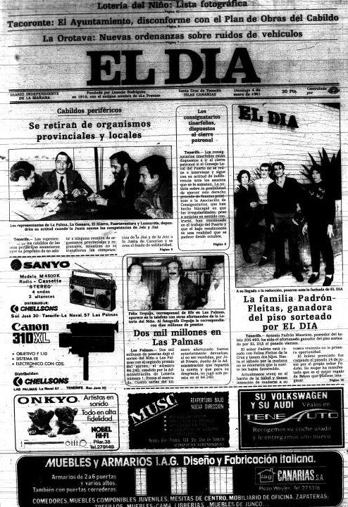 Portada de EL DÍA del domingo 4 de enero de 1981.