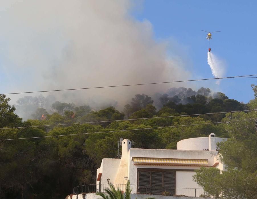 Efectivos y vecinos apagando el fuego