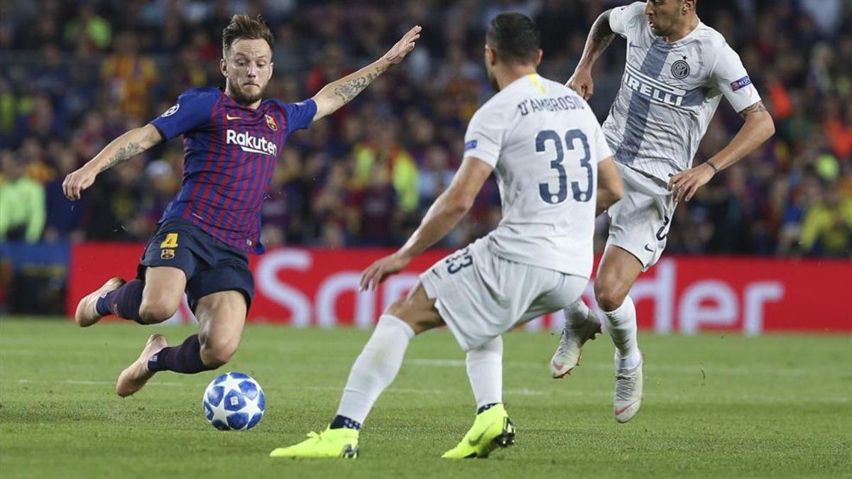 Rakitic, durante el pasado Barça-Inter de Champions