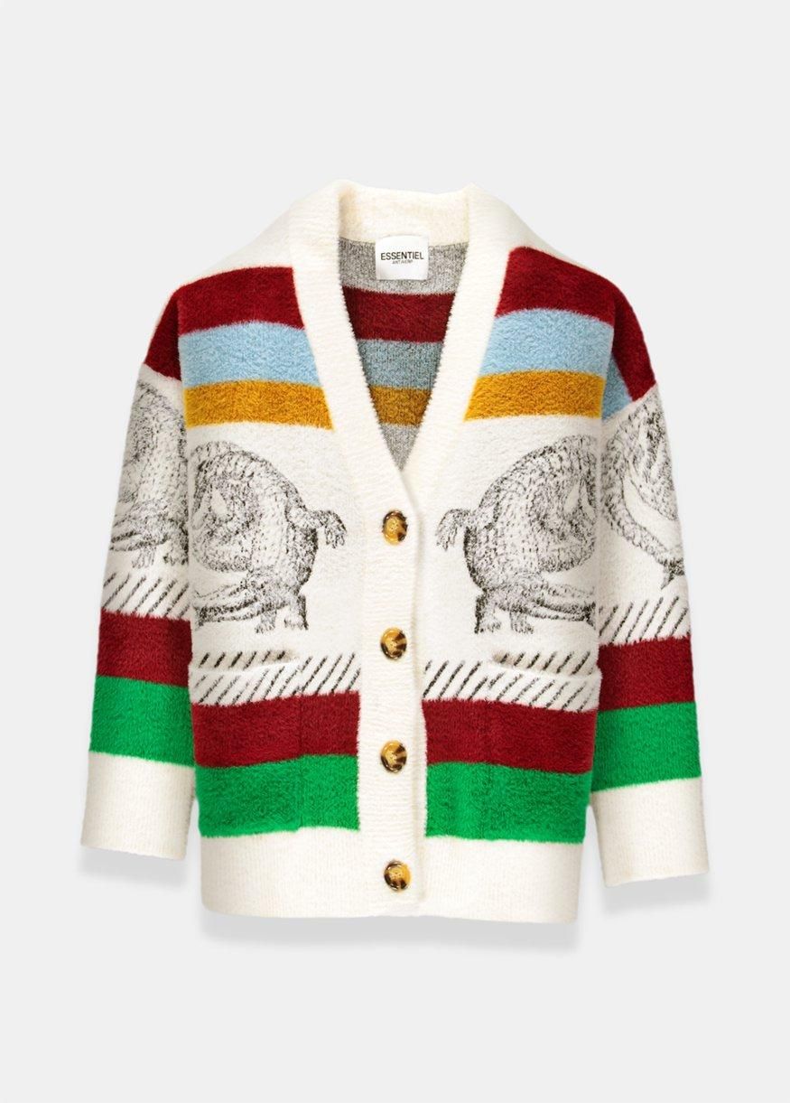 Cárdigan estampado y de corte oversized de la firma Essential Antwerp que ha lucido Nuria Roca en una aparición en El Hormiguero