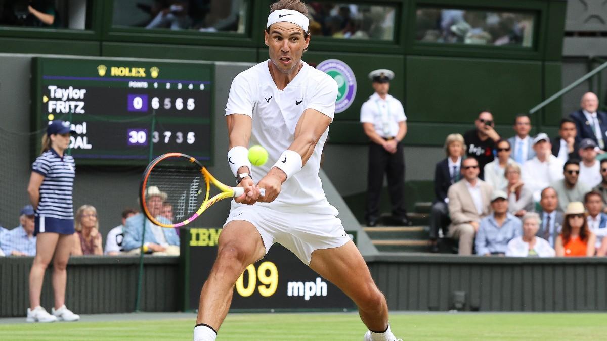 Nadal, durante el encuentro en Wimbledon contra Fritz