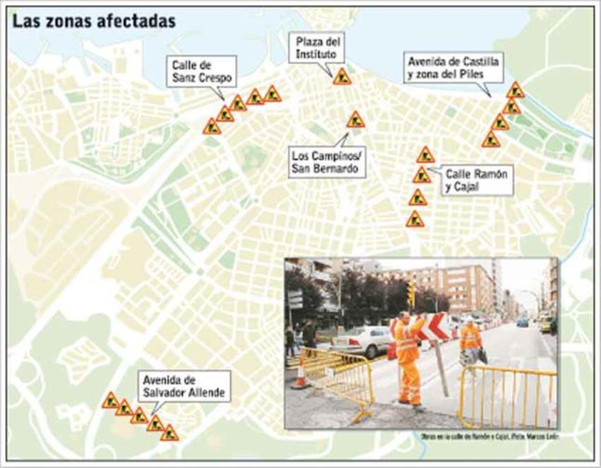 Las principales obras municipales obligan a desviar cada día más de 40.000 vehículos