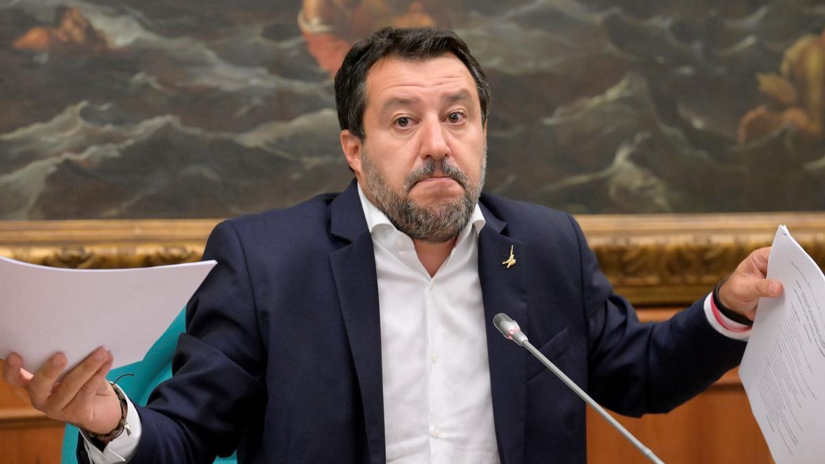 El líder de la Liga, Matteo Salvini, durante una rueda de prensa este miércoles en Roma.