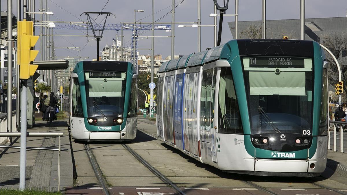 BARCELONA 15 12 2020  TRAM es el nom comercial del tramvia de Barcelona  i que fa servei dins de l  Area Metropolitana de Barcelona  conformat per sis linies en dues xarxes   Fotografia de JOAN CORTADELLAS