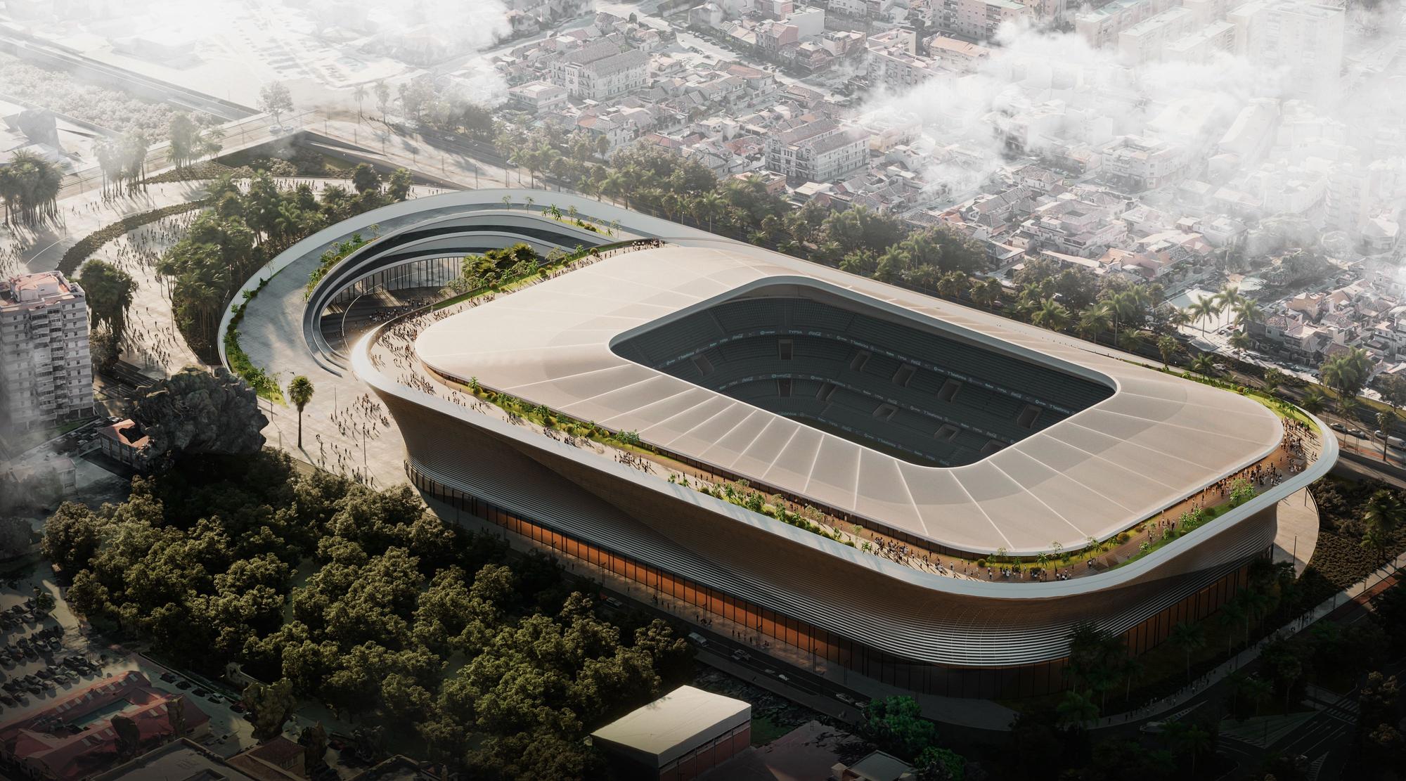 Recreación del nuevo estadio de La Rosaleda.