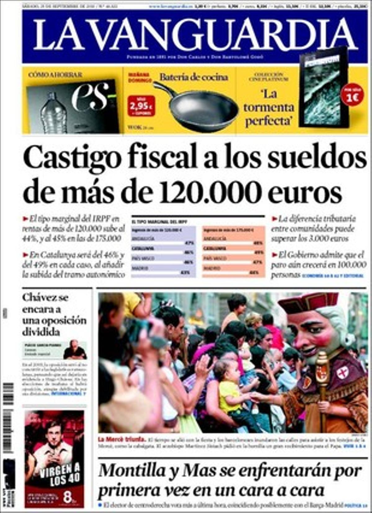Portada de La Vanguardia del 25 de setembre del 2010.