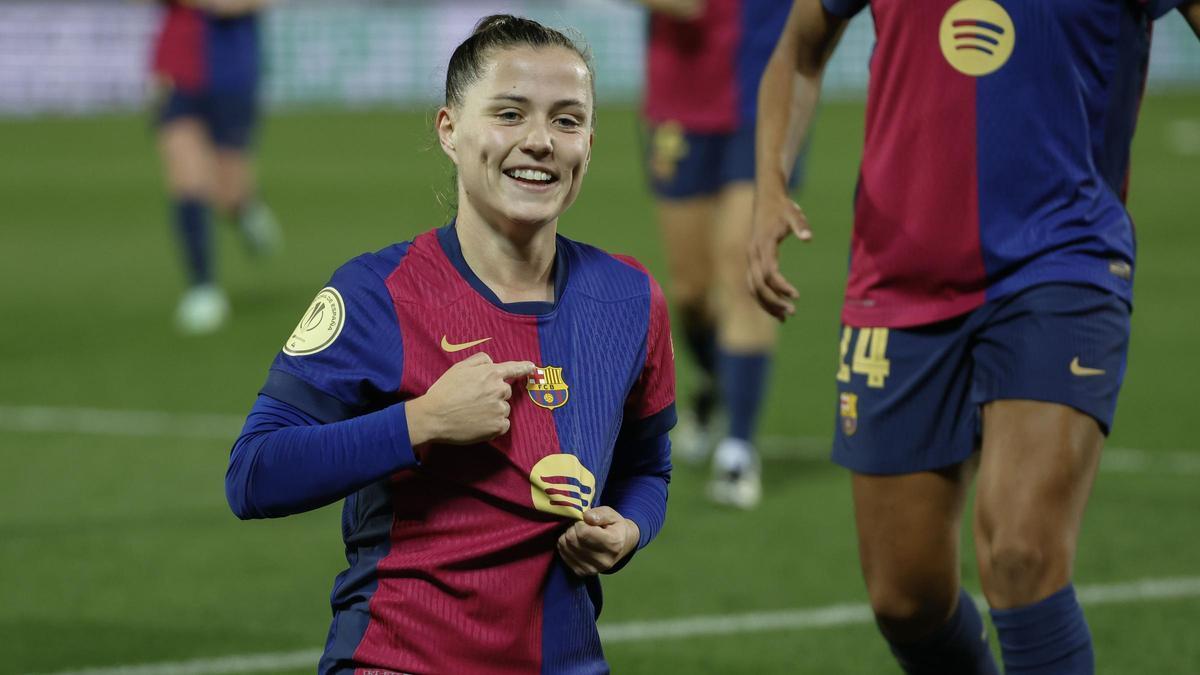 Claudia Pina celebrando su tanto en el FC Barcelona - Atlético de Madrid