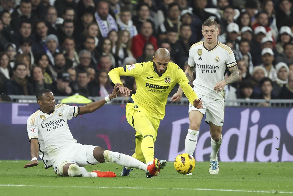 El defensa austriaco del Real Madrid David Alaba en el partido contra el Villarreal, donde se lesiona gravemente de la rodilla.