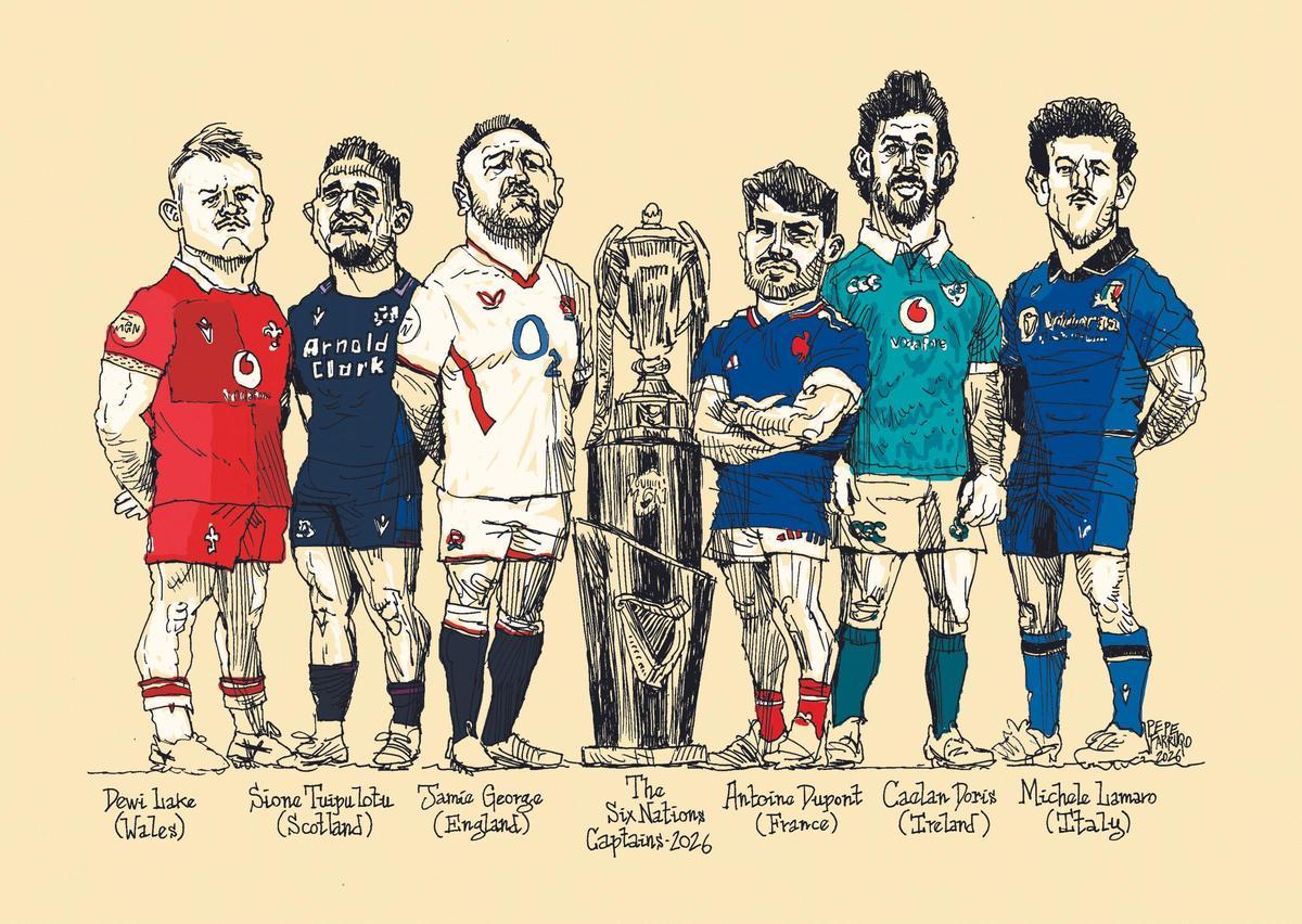 Ilustración de los capitanes del Seis Naciones de 2026