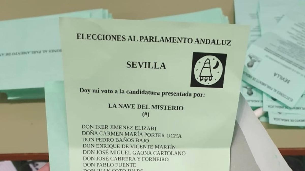 La papeleta de La Nave del Misterio en las elecciones andaluzas.