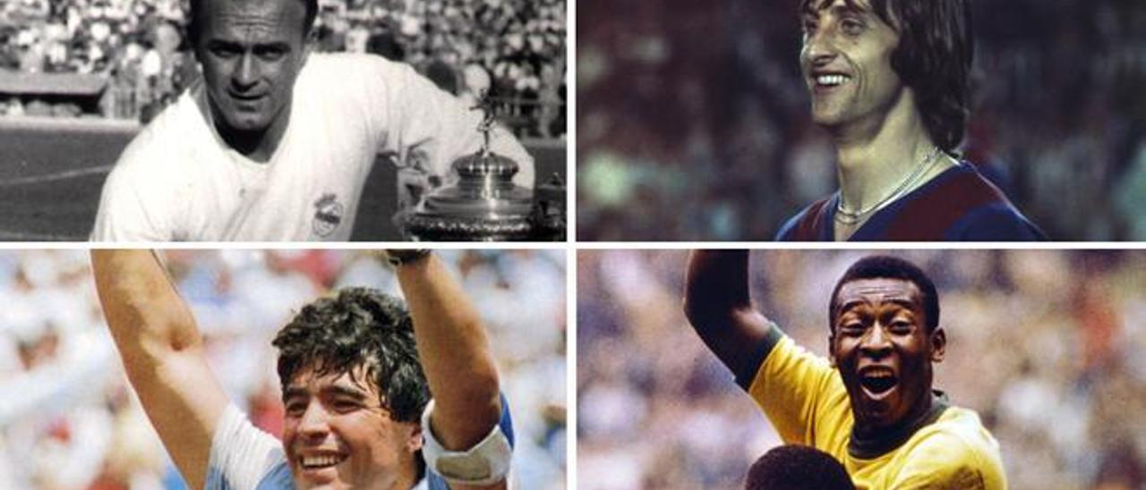 Alfredo Di Stéfano, Johan Cruyff, Diego Armando Maradona y Edson Arantes do Nascimento Pelé.