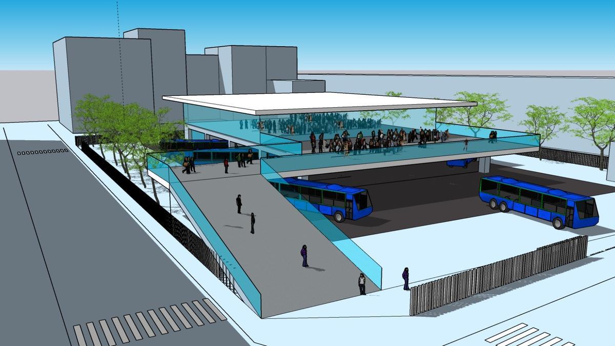 Infografía del parking que el PP de Xàtiva quiere construir en la estación de autobuses