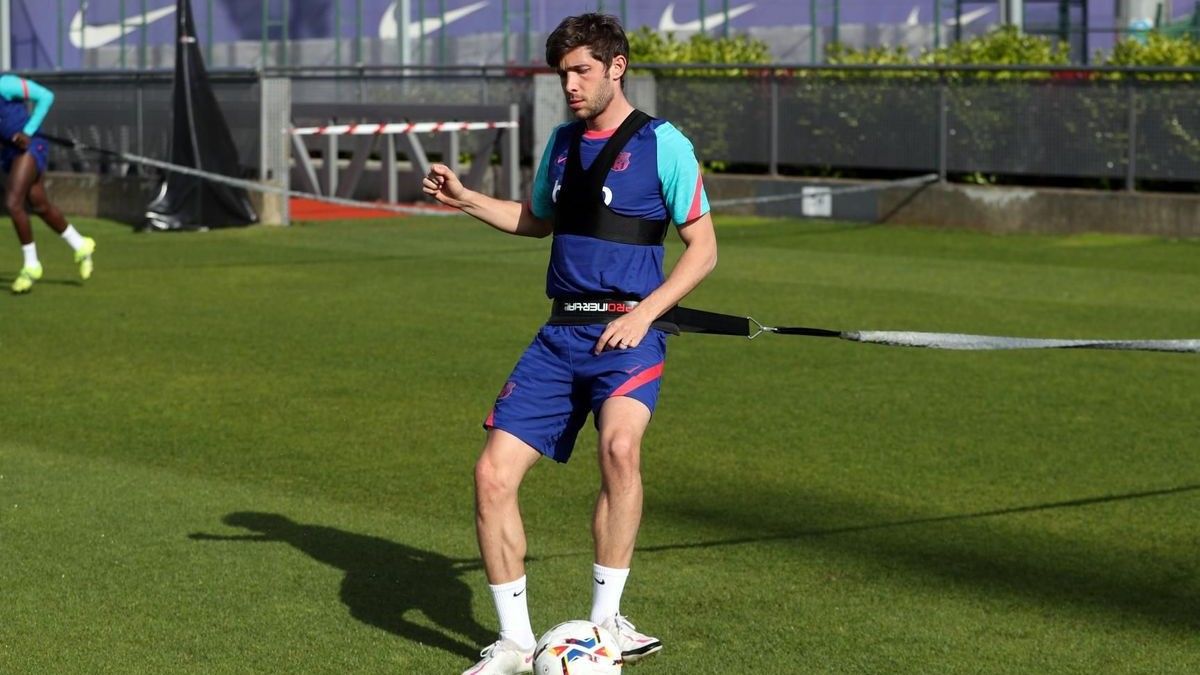 Sergi Roberto, en el entrenamiento del Barça