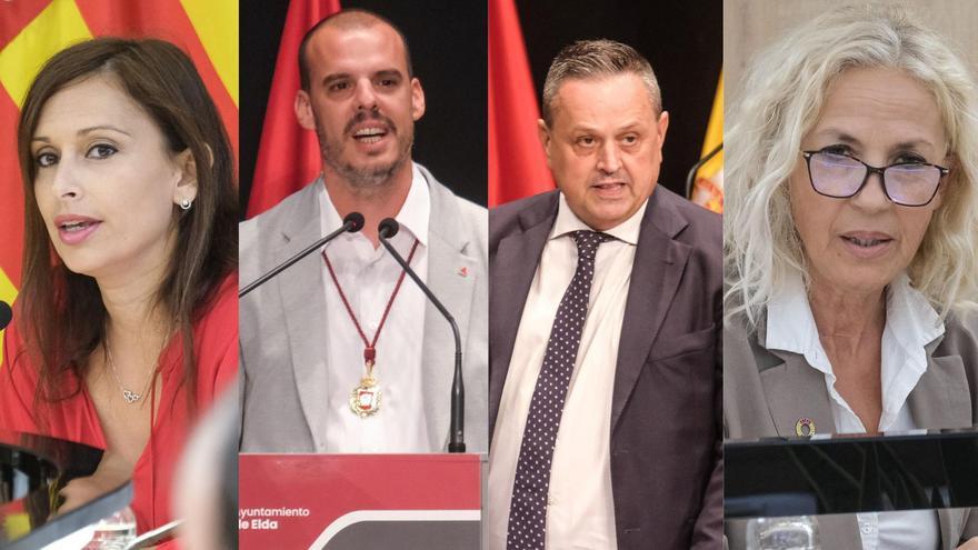 La portavoz del PSOE, Silvia Ibáñez, el portavoz de Elda Para Todas, Iñaki Pérez, el portavoz del PP, Paco Sánchez, y la portavoz de Vox, Paqui Vicente.