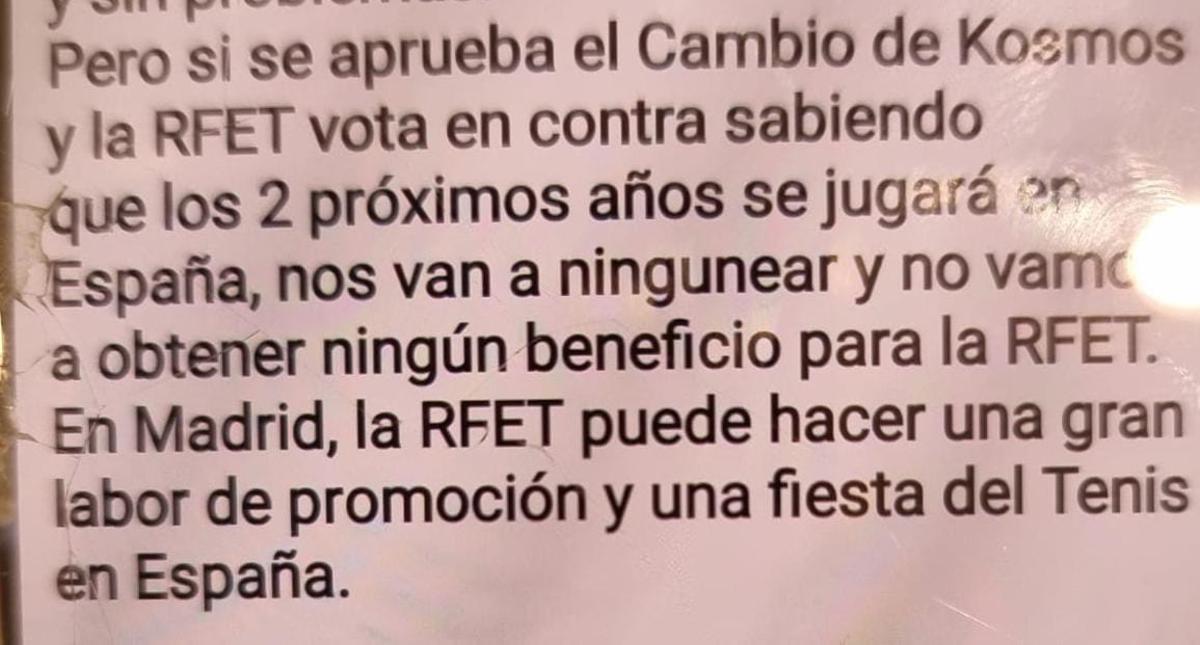 Otro de los mensajes donde Miguel Díaz avisa que puede haber represalias de no apoyar a Kosmos