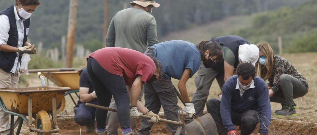 Arqueólogos y voluntarios, trabajando en el yacimiento de La Estaca, el año pasado. | Luisma Murias