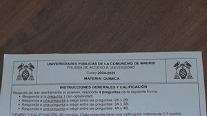 Examen de Química de la PAU en Madrid
