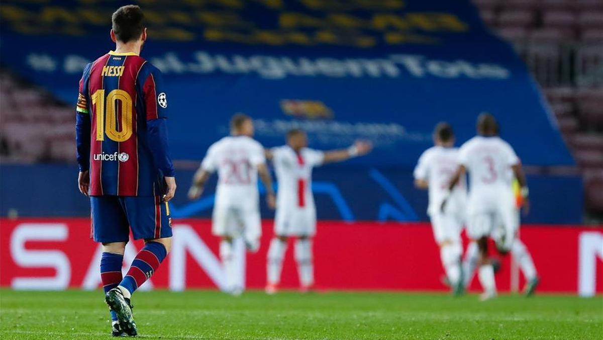Messi, durante el partido de ida en el Camp Nou ante el PSG