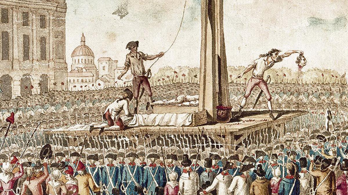 Ilustración del ajusticiamiento por guillotina del rey Luis XVI