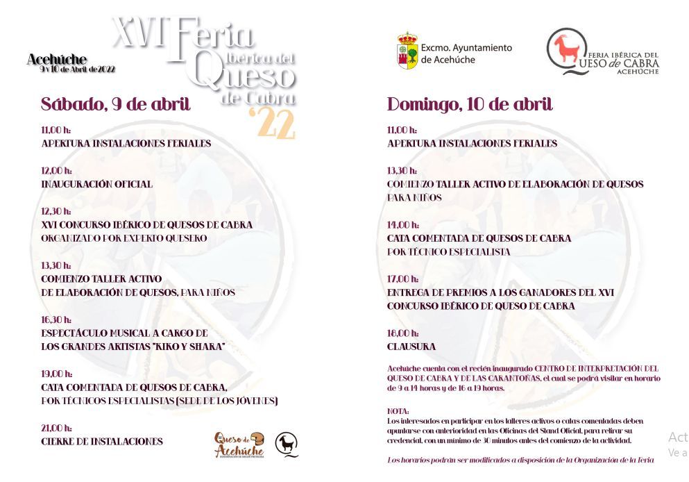 Programación de la Feria  Ibérica del Queso de Acehúche.