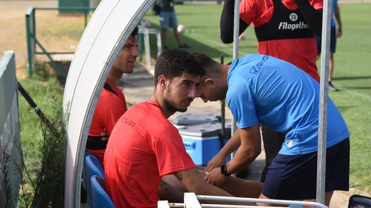 Calderón, durante un parón en el entrenamiento.