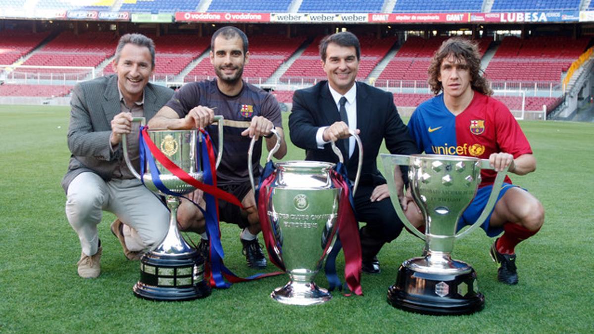 Begiristain, Guardiola, Laporta y Puyol, con el triplete del 2009.