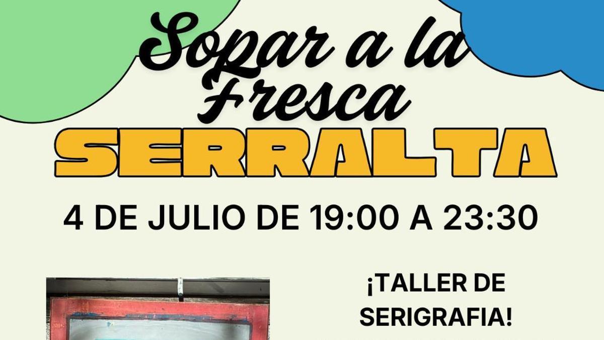 Cartel del sopar a la fresca de este sábado en el barrio de Serralta.