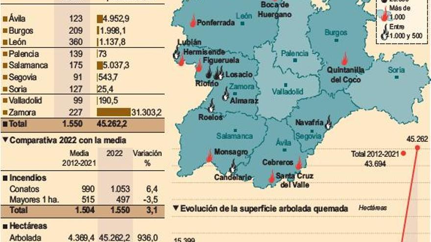 Balance de incendios en Zamora en 2022: la provincia ardió por los cuatro costados