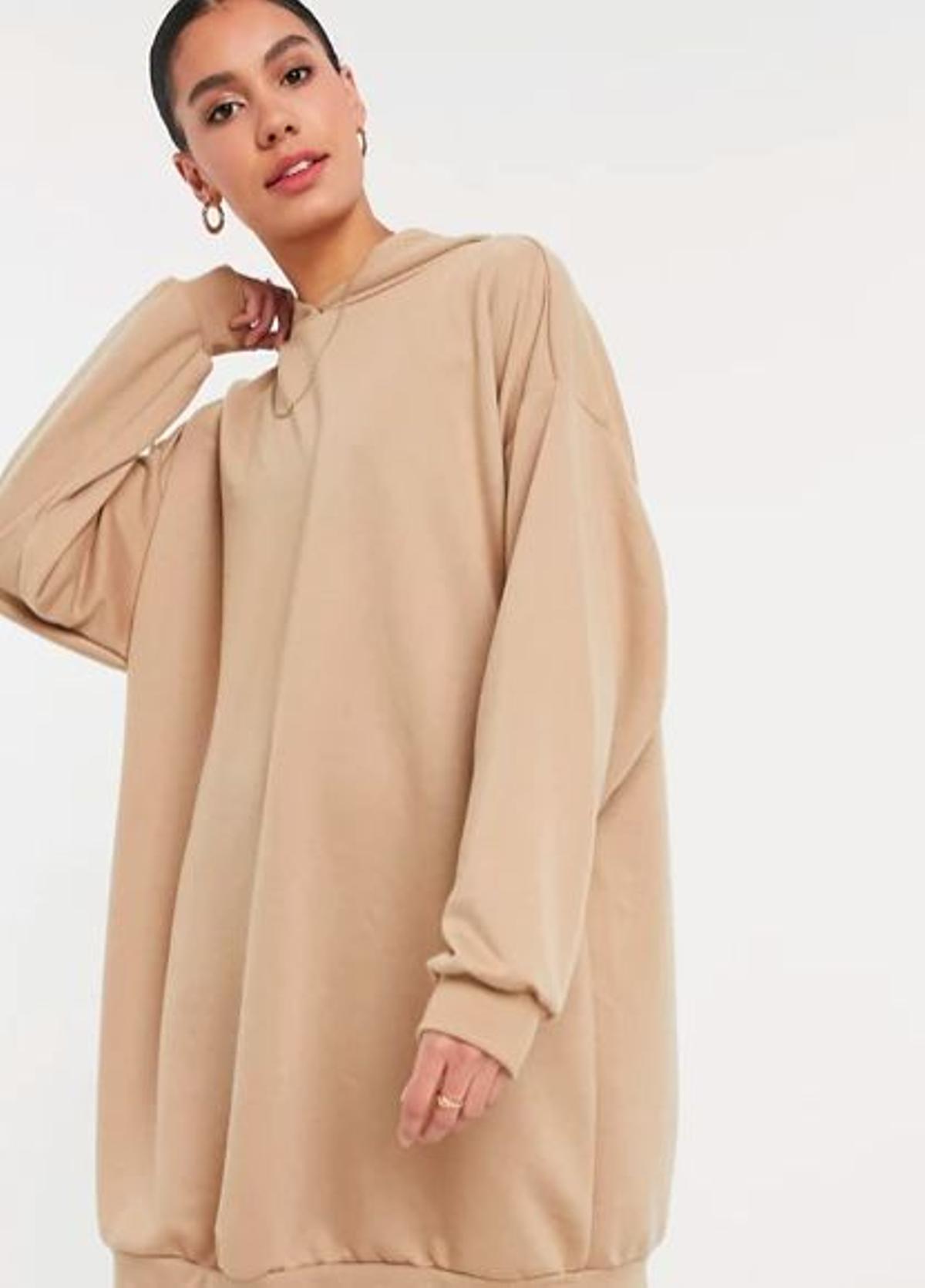 Vestido sudadera beis corto y extragrande con capucha de ASOS DESIGN Tall