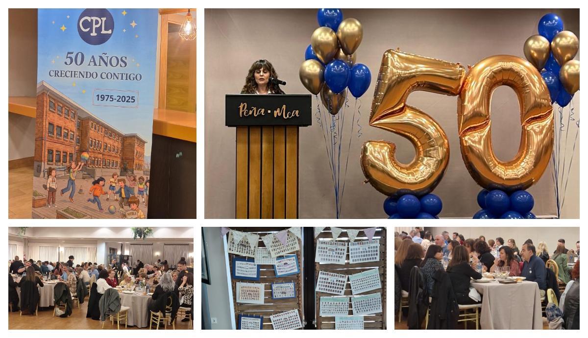 Imágenes de la celebración. En la foto superior derecha, la directora del colegio, durante su intervención.