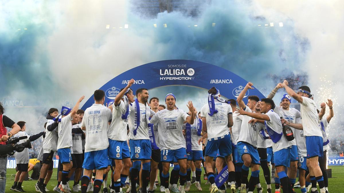 Celebración del ascenso del Deportivo en Riazor