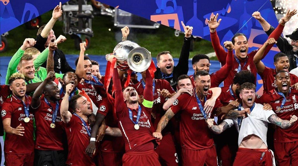 rpaniagua48434378 liverpool s players celebrate with the trophy after winning 190601232514