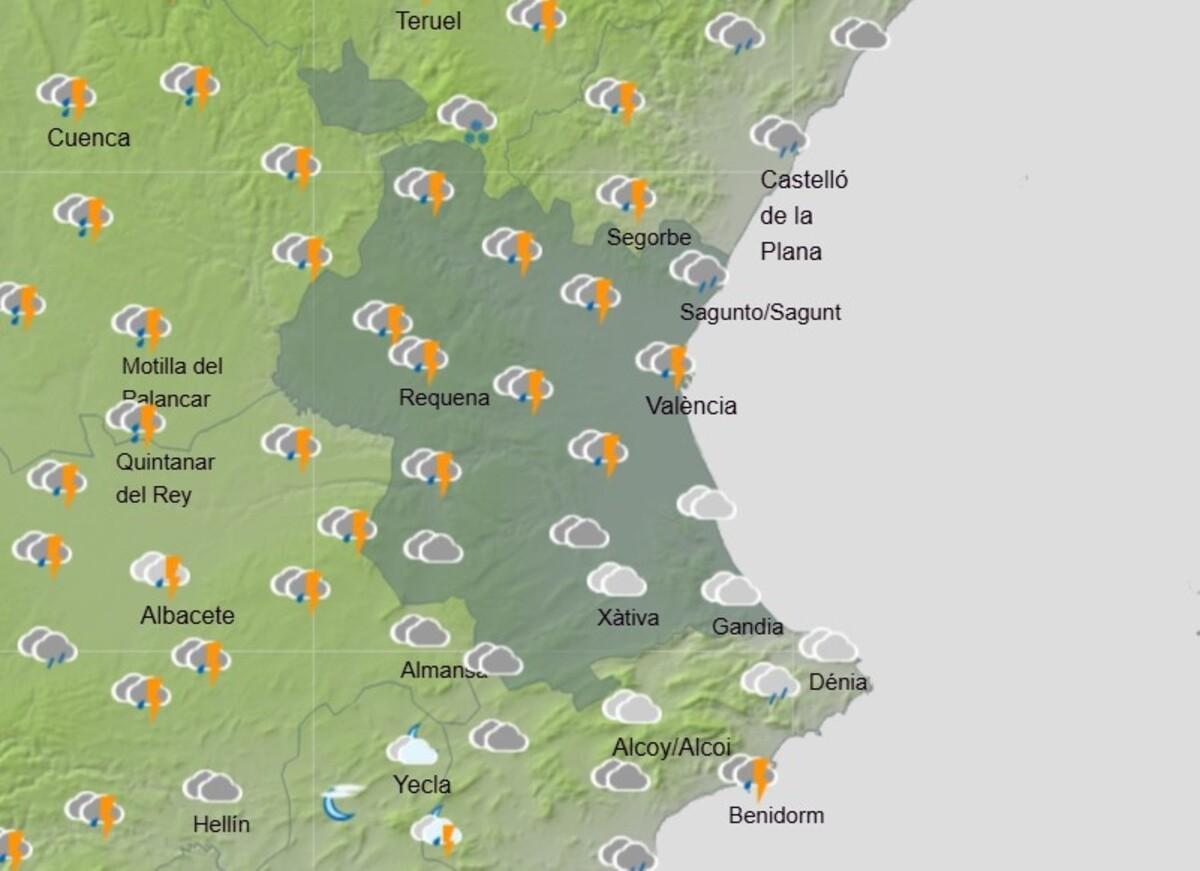 El tiempo en Valencia el sábado será lluvioso a partir de la tarde, según la previsión de la Aemet.
