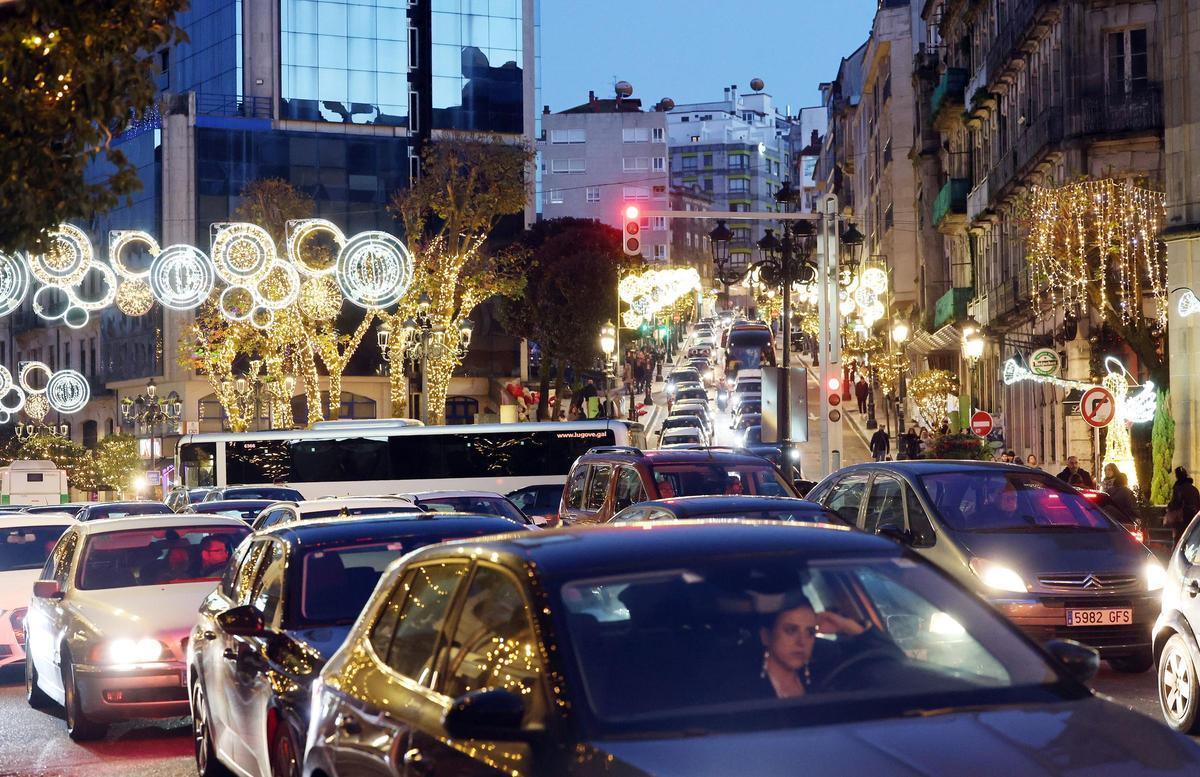 Atasco en el centro de la ciudad.