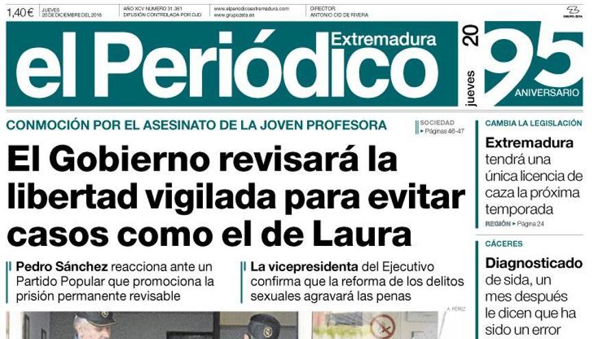 Esta es la portada de EL PERIÓDICO EXTREMADURA correspondiente al día 20 de diciembre del 2018