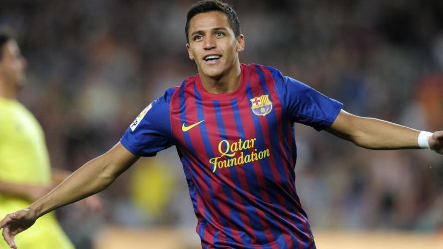 Alexis Sánchez celebrant un gol amb la samarreta del Barça.