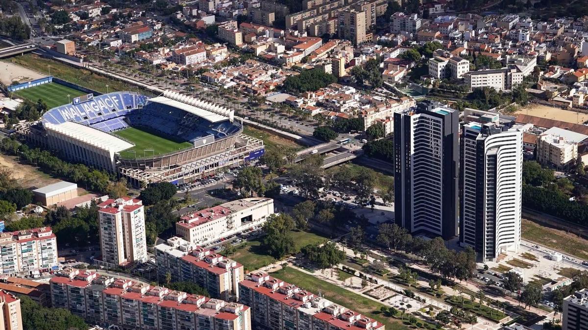 Vista aérea de la zona las Torres de Martiricos, La Rosaleda, Segalerva, Las Flores y San Miguel.