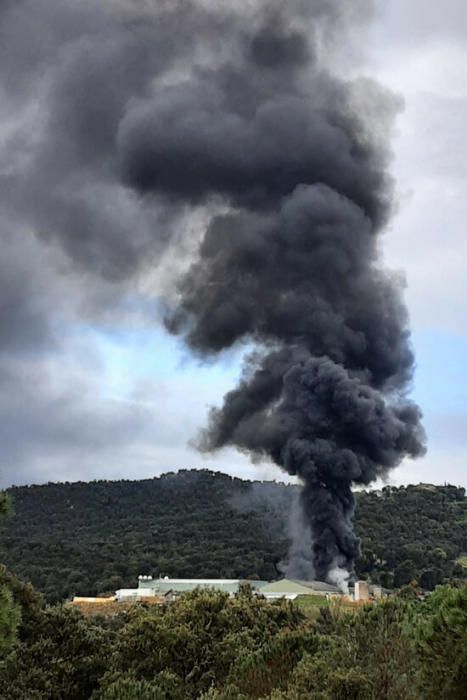 Els Bombers esperen extingir l'incendi que ha cremat una empresa de piscines d'Agullana en les properes hores