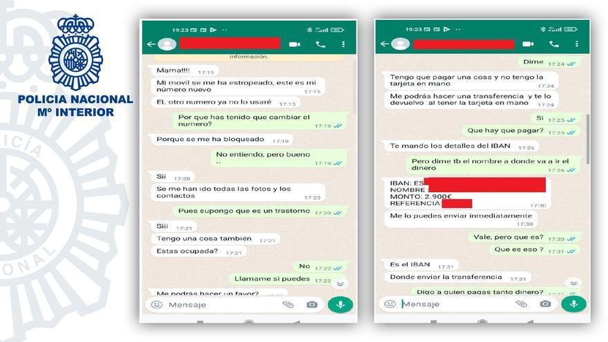 La Policía Nacional alerta sobre la estafa del mensaje de whatsapp del falso hijo que pide dinero con urgencia.